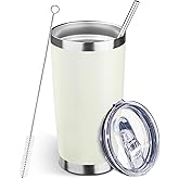 20oz Tumbler Bulk with Lid and Straw, Stainless Steel Double Wall Vacuum Insulated Travel Mug, Powder Coated Coffee Cups for Hot and Cold Drinks,Funny Gifts for Women Men(Cream-coloured,1)