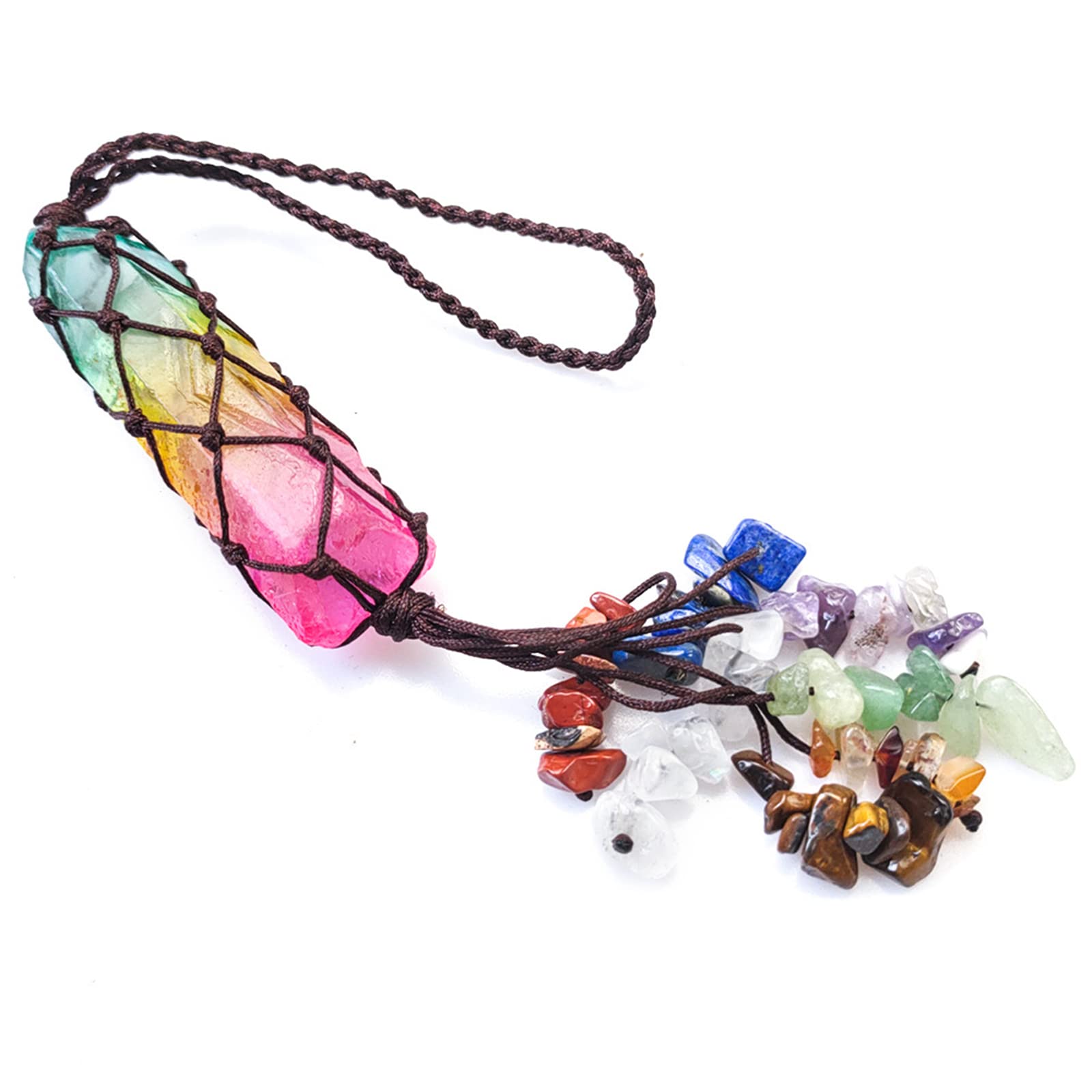 WANGCL 7 Chakra Healing Crystal Stone Hanging Ornament, Rainbow Titanium Coated Irregular Rock Crystal for Car Home Decor Reiki Yoga Meditation