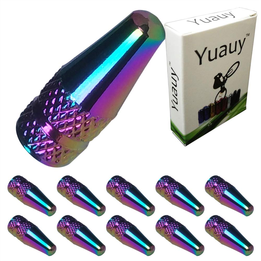 Yuauy 10 Pcs Fantasy Colorful MTB Bike Bicycle Road Racing Coloured Metal Anodized Machined Aluminum Alloy Tire Style Valve Cap Dust Covers