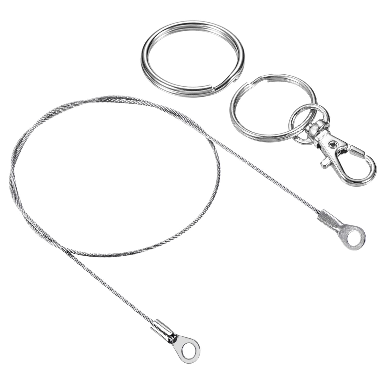 PATIKIL Stainless Steel Lanyard Cable 1.5mm x 50cm 8 Pack with Eyelets, Key Ring & Keychain