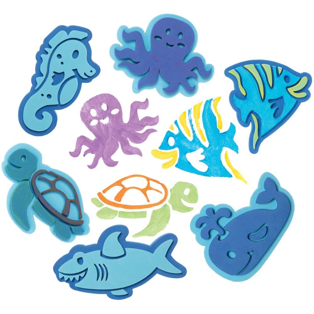 Baker Ross FE242 Sealife Craft Foam Stampers - Pack of 10, Craft Stamps, Stamp Sets for Children, Ideal for Kids Arts and Crafts Projects