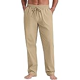 NITAGUT Mens Linen Pants Casual Elastic Waist Drawstring Lightweight Summer Beach Trousers with Pockets