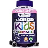 Feel Great Kids Elderberry Gummies with Zinc and Vitamin C | Immune Support Sambucus Elderberry | Berry Flavored Vegan Kids Multivitamins | 60 Day Supply