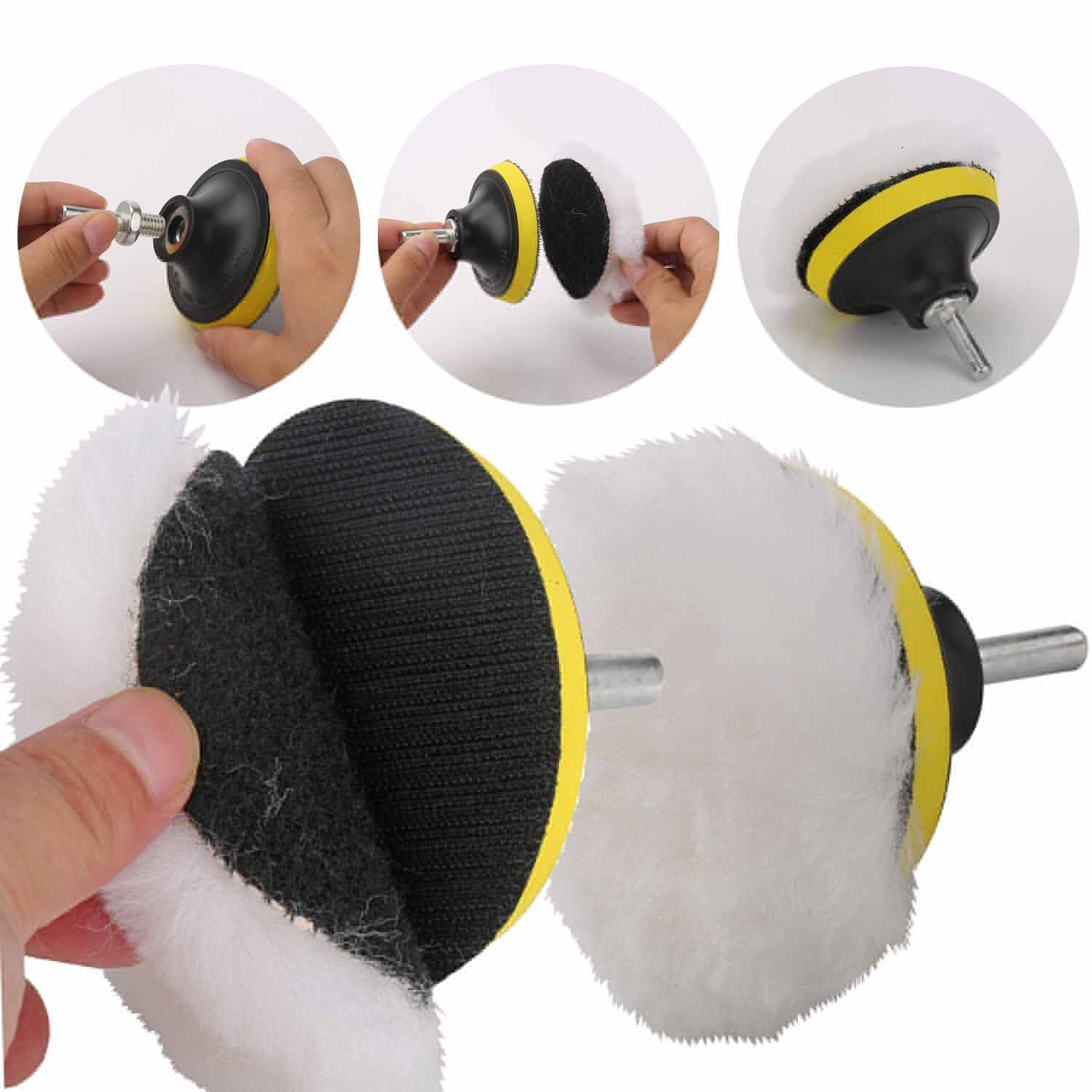 DIY Crafts 3'' inch Buffing Pad Auto Car Polishing Wheel Buffer and M10 Drill Adapter Do It Your Self 1 Kit/Set -3 Pieces