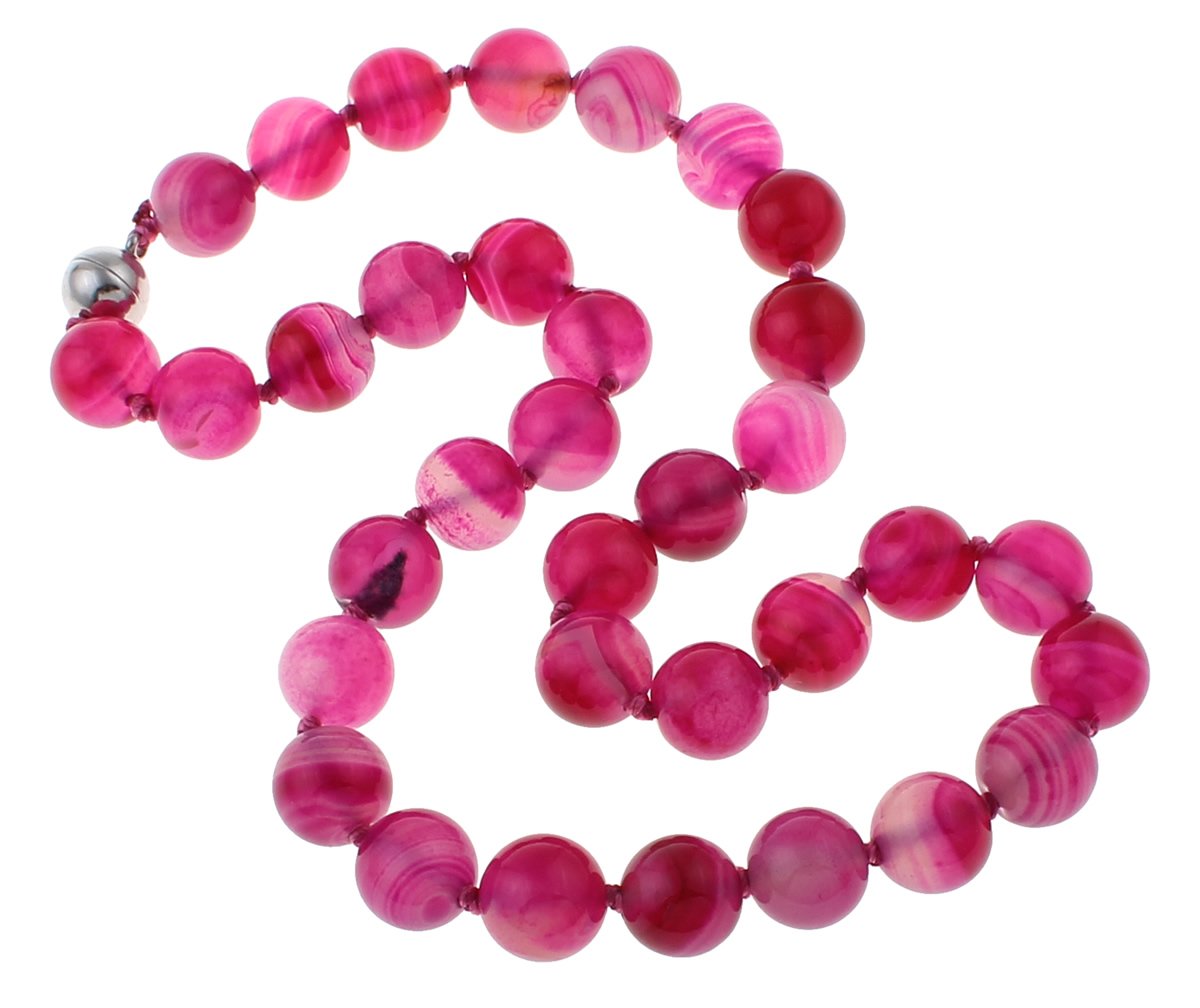 Treasure Bay 12mm Natural Gemstone Beaded Necklace For Women (Pink Agate) — image 1