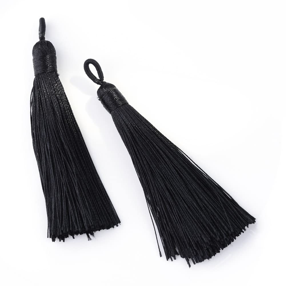 20pcs Black Silky Soft 8cm-9cm Tassels with Hanging Loops for Bookmarks Jewellery Keychains Pendant Decoration Crafts