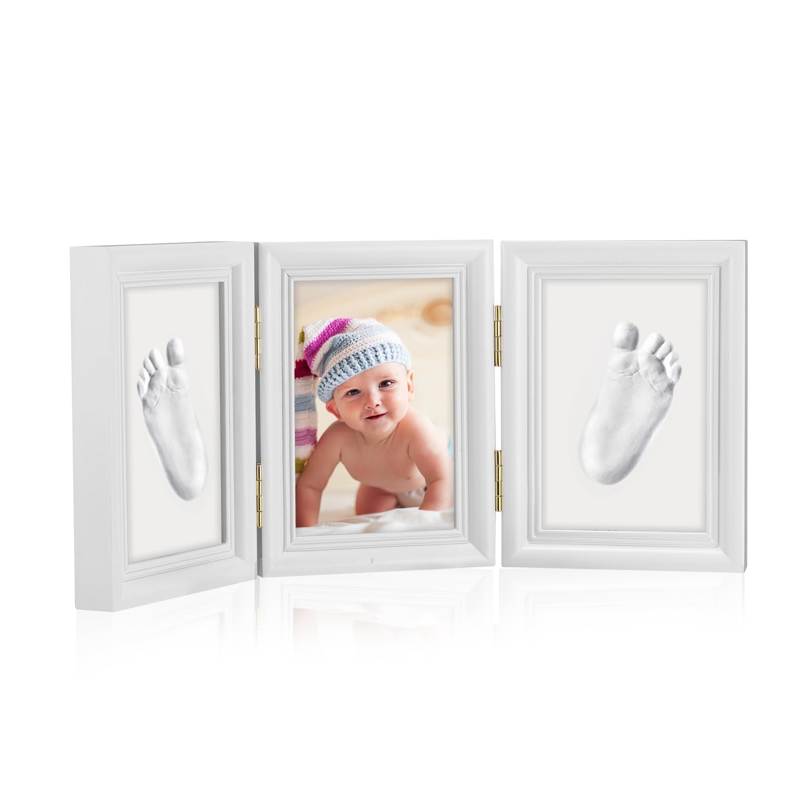 Baby Hand and Footprint Kit, Clay Keepsake Handprint and Footprint, Baby Folding Photo Frame Gifts Baby Framed Photo Kit for Boys & Girls, Picture Frame for Baby Registry gift