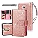 TabPow LG Aristo Case, 10 Card Slot - ID Slot, Button Wallet Folio PU Leather Case Cover with Detachable Magnetic Hard Case for LG Phoenix 3 / LG K8 2017 / LG Fortune/LG Risio 2 - Glitter Rose Gold