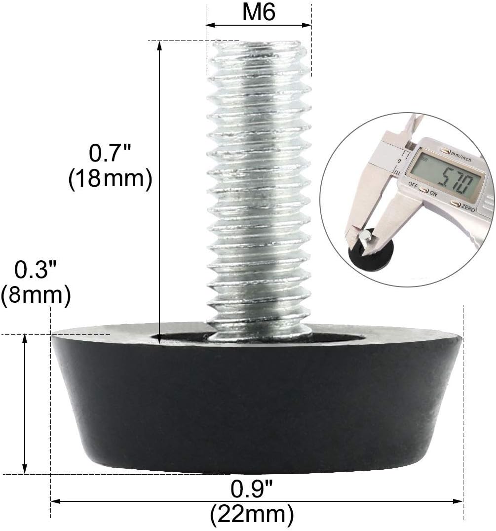 sourcing map Screw on Furniture Glide Leveling Foot Adjuster 22mmxM6x20mm 20 Pcs, Black - Image 3