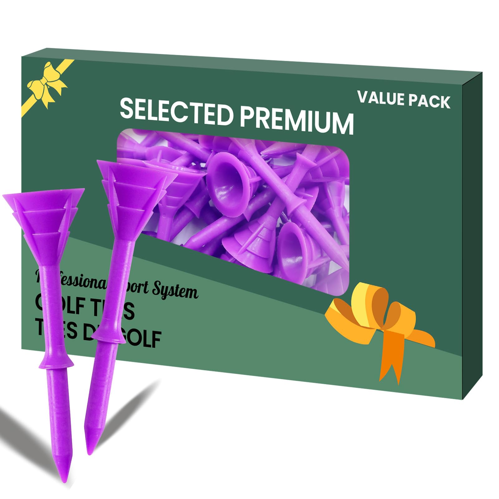 AXKAL Golf Tees Plastic 3 1/4’’ 83mm Unbreakable Double-Layer Low Resistance Flexible Value 30 Pack, Golf Tee Spikes for Court Outdoor Sports (30 Pack-3 1/4'', Purple)