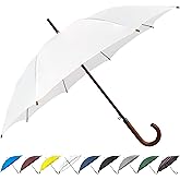 SoulRain 48" White Stick Umbrella – Large Windproof Wedding Umbrella for Rain, Automatic Open, Vintage Cane Umbrella with Wooden Handle & Shaft, Elegant Parasol for Women & Men(White)