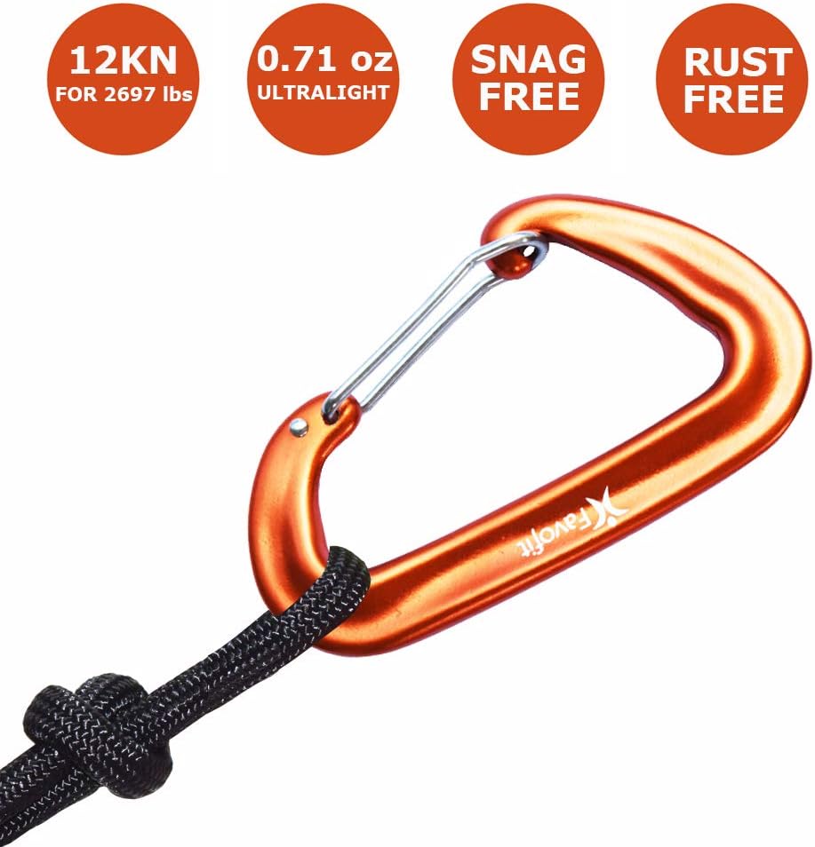 Favofit Carabiner Clips, 4 Pack, 12KN (2697 lbs) Heavy Duty Caribeaners for Camping, Hiking, Outdoor and Gym etc, Small Carabiners for Dog Leash and Harness, Black and Orange : Sports & Outdoors
