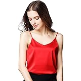 Women's Sleeveless Shirt V-Neck Silk Camisole Stretch Loose Halter Solid Top Shirt
