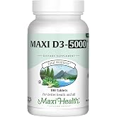 Maxi Health&reg; Vitamin D3 5000 IU Supplement (180 Tablets) | Kosher | Vitamin D Immune Support Supplement | Calcium Absorption, Bone, Teeth &amp; Muscle Support | Doctor Formulated
