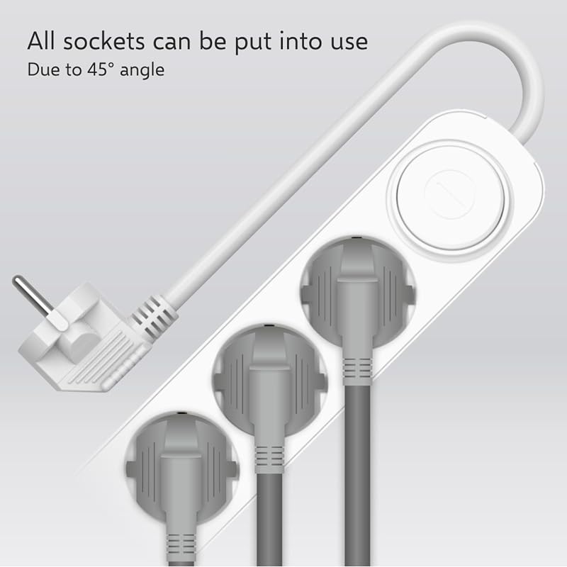 ES305 - Regleta de 5 enchufes con Cable de 1,5 m e Interruptor, 5 enchufes + USB + USB-C, protección para niños, Enchufe Schuko, máx. 3680 W, Certificado TÜV — foto 4 de 7