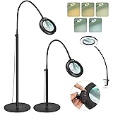 Drdefi 10X Magnifying Floor Lamp with Light, 24" Flexible Gooseneck Standing Magnifying Glass, 3-in-1 LED 5 Color Modes Stepl