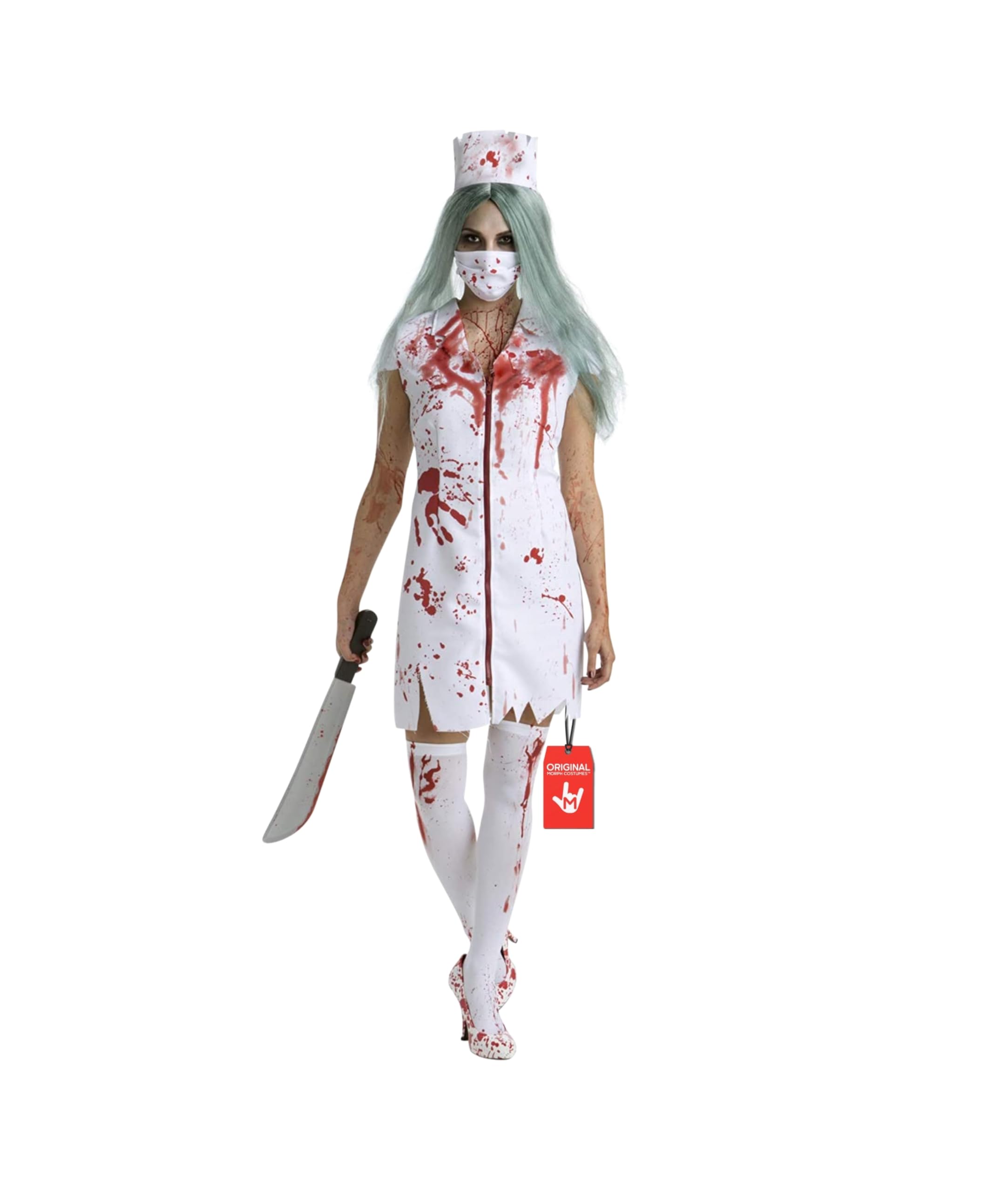 Morph Zombie Nurse Costume Adult Bloody Nurse Halloween Outfit Fancy Dress for Parties and Events, X-Large