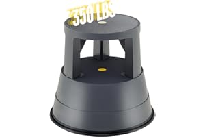 CHEFJOY Step Stool with Wheels, Kick Step Stool Holds up to 350 lbs, Round Step Stool w/Non-Slip Platform & Retractable Casters, Rolling Step Stool Ideal for Kitchen, Adults, Library, Office, Gray