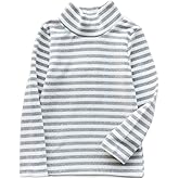 JWWN Little Boys Girls Thermal Tops Kids Winter Undershirt Stripe Turtleneck Fleece Baselayer Long Sleeve T Shirts