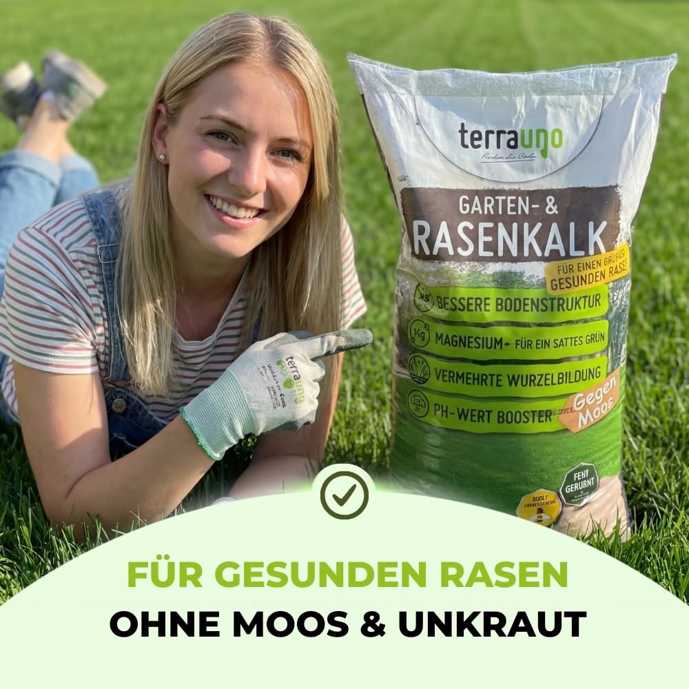 TerraUno Rasenkalk Frühjahr & Herbst, bei Moos und Unkraut im Rasen, verstärkt die Düngung, verbessert pH-Wert & Bodenstruktur, 15 kg für 300 m², extra fein, ideal für Streuwagen, tierfreundlich 4