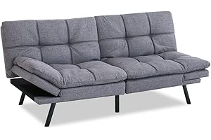 Opoiar Futon Sofa Bed Twin, Memory Foam Couch Bed with Mattress and Frame Included,Comfortable Grey Fabric Loveseat Sleeper Sofa for Dorm Apartment Office College Small Space Bedroom