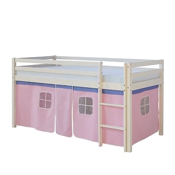Homestyle4u 1535 Kinder Hochbett Mit Leiter Vorhang Rosa Rose