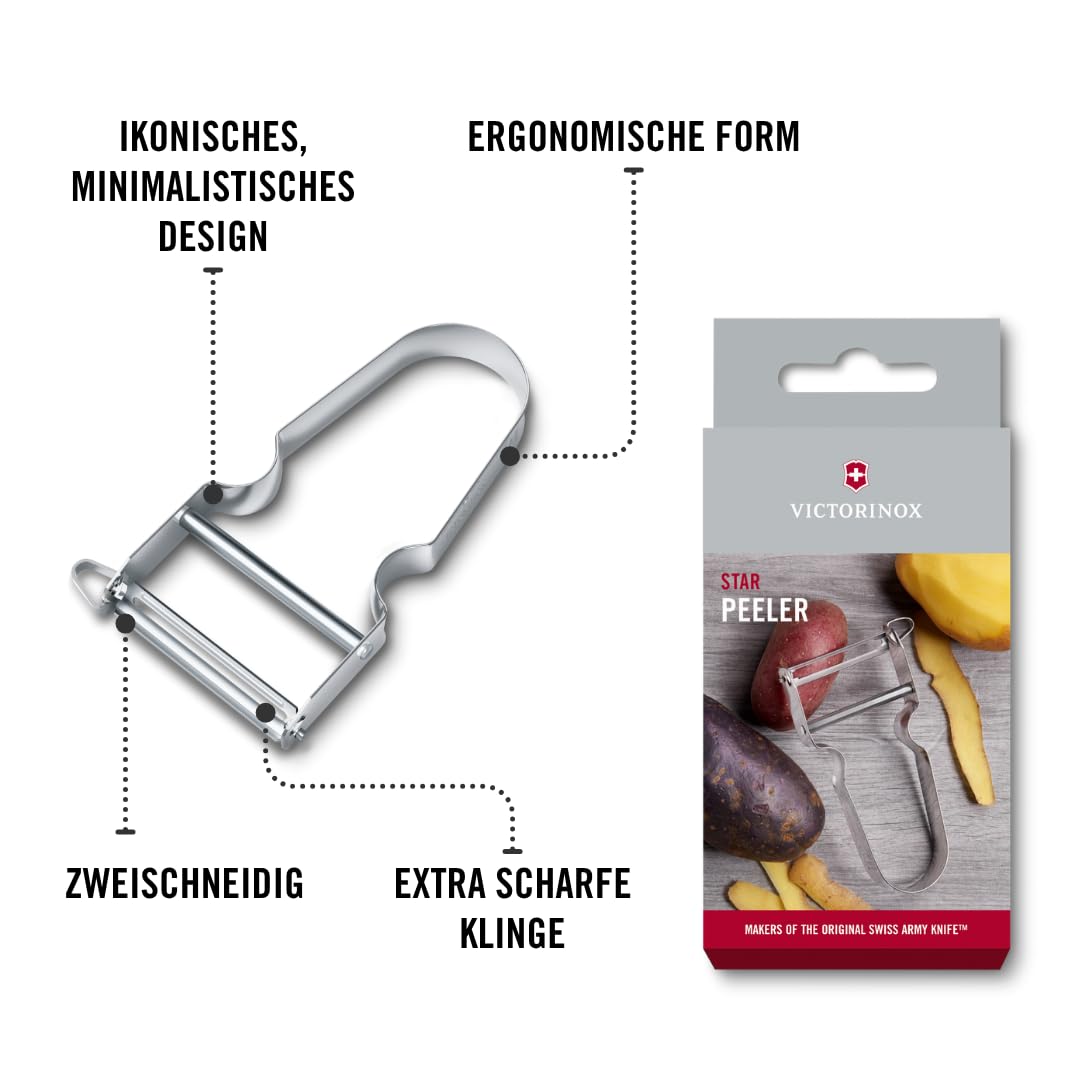 Victorinox Sparschäler STAR, Kartoffelschäler, Zweischneidig mit Pendelklinge, Extra Scharf, Metallgriff, Swiss Made 5
