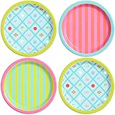 xo, Fetti Pool Party Paper Plates, 3 Designs | 24 pcs 9" | Kids Decorations, Summer Birthday Decor, Stripe Tablescape, Colorful Table Setting