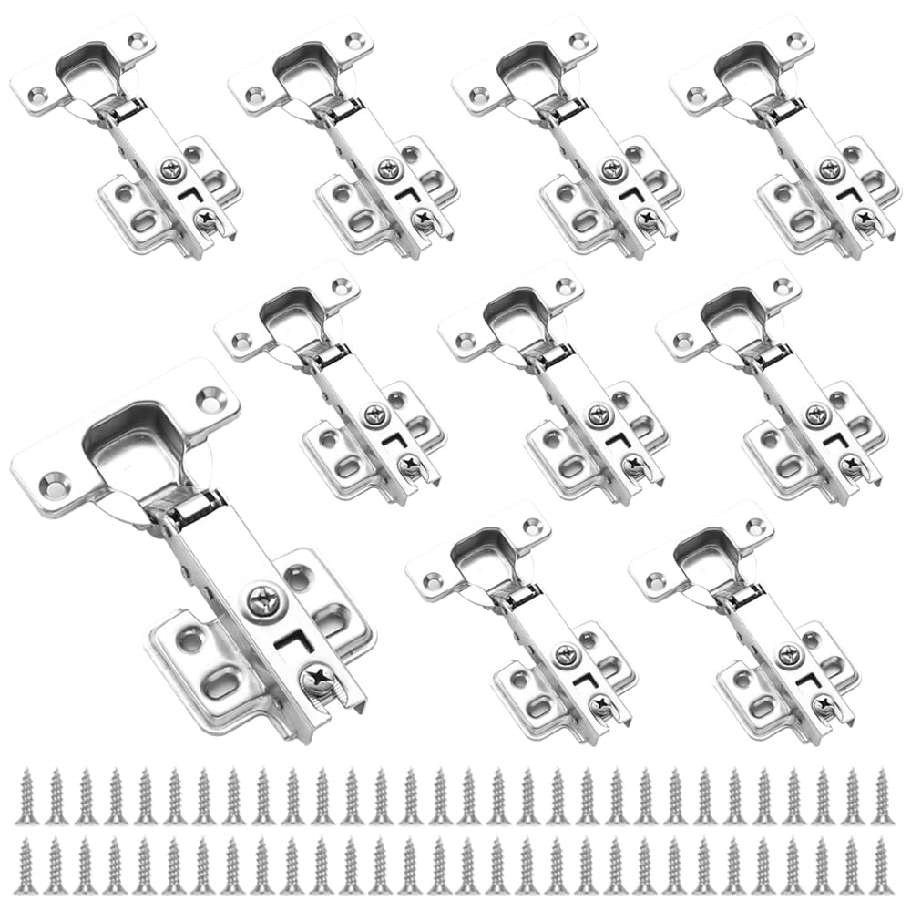 10 PCS Soft Close Cabinet Hinges - Cold Rolling Door Hinge with Screws - Standard Full Overlay Mute Hydraulic Kitchen Cupboard Hinges (10)