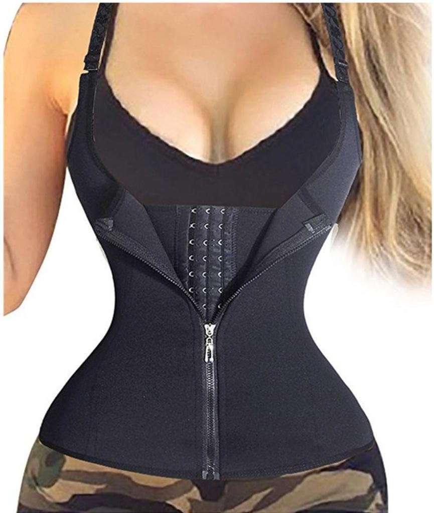 Makaor Women Body Shaper Vest,Zipper Sweat Sauna Body Shaper Women Slimming Vest Waist Trainer for Weight Loss (Black, Size:L)