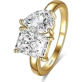 Yaresul 2.75ct Toi Et Moi Women Engagement Ring, 925 Sterling Silver Double Stone Emerald & Pear Cut Cubic Zirconia Wedding Eternity Unique Statement Ring I LOVE You Width Band 2mm Size 5-9