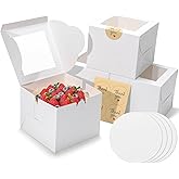 EQOREIIN 4pcs 6 Inch Cake Boxes with Sticks and Boards for Cookies, Small Cakes, Mini Desserts, Bento, and Bakery, Cupcake Bo