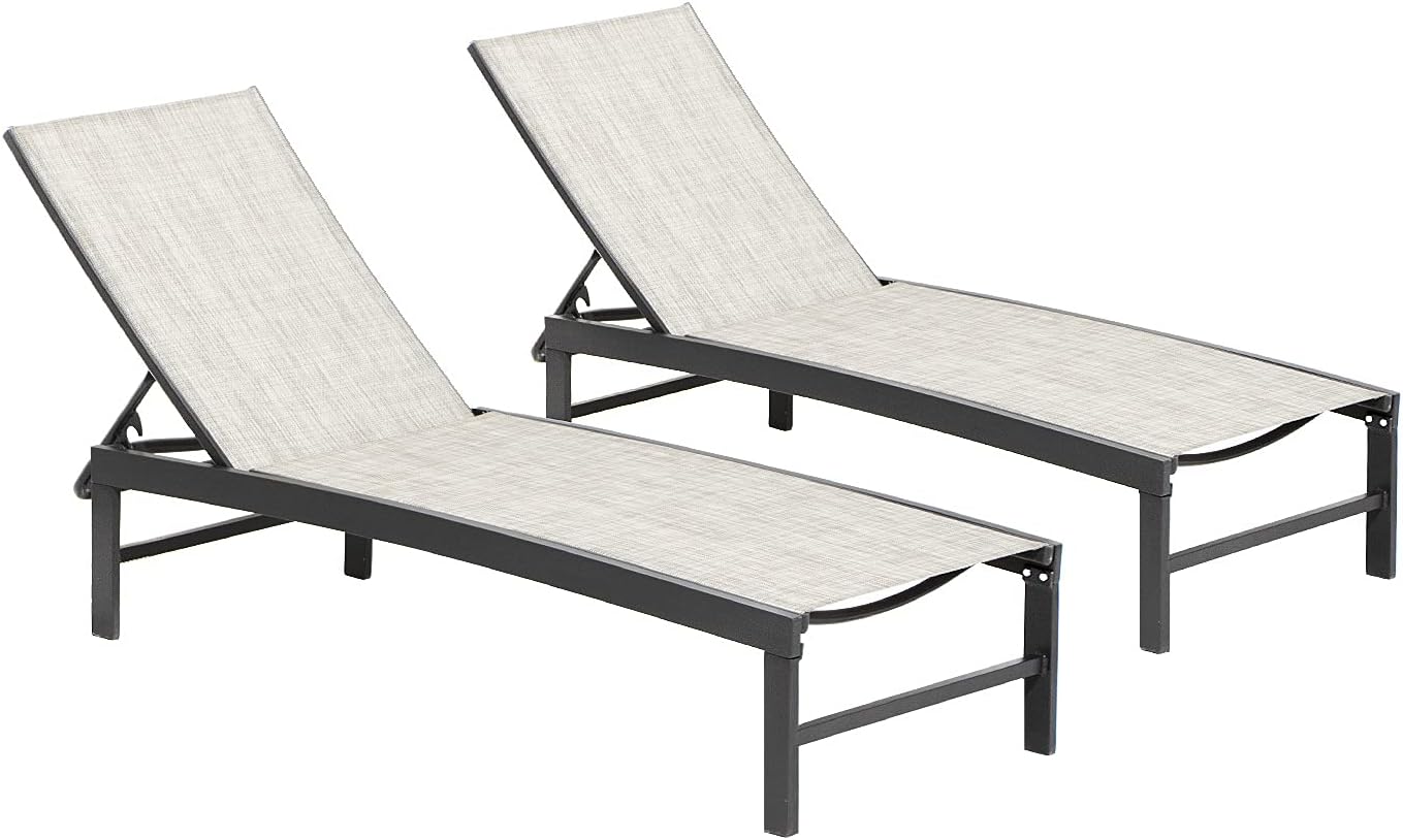 Pellebant Adjustable Patio Chaise Lounge Chair, 5 Positions and Flat Position, Folding Outdoor Recliners for Beach, Pool and Yard, 2 Pcs Set, Earth: Kitchen & Dining