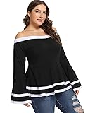 LALAGEN Women Plus Size Casual Off Shoulder Peplum Bell Sleeve Blouse Tops