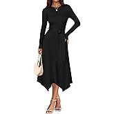 ZESICA Long Sleeve Sweater Dresses for Women 2026 Fall Winter Crewneck Ribbed Knit High Waist Midi Dress with Belt