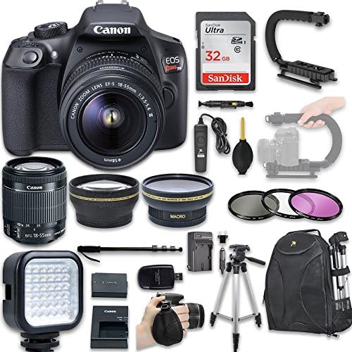 Canon EOS Rebel T6 DSLR with Canon EF-S 18-55mm f/3.5-5.6 IS II Lens + Wide Angle Lens + 2x Telephoto Lens + LED Light + 32GB SD Memory Card + New Bundle