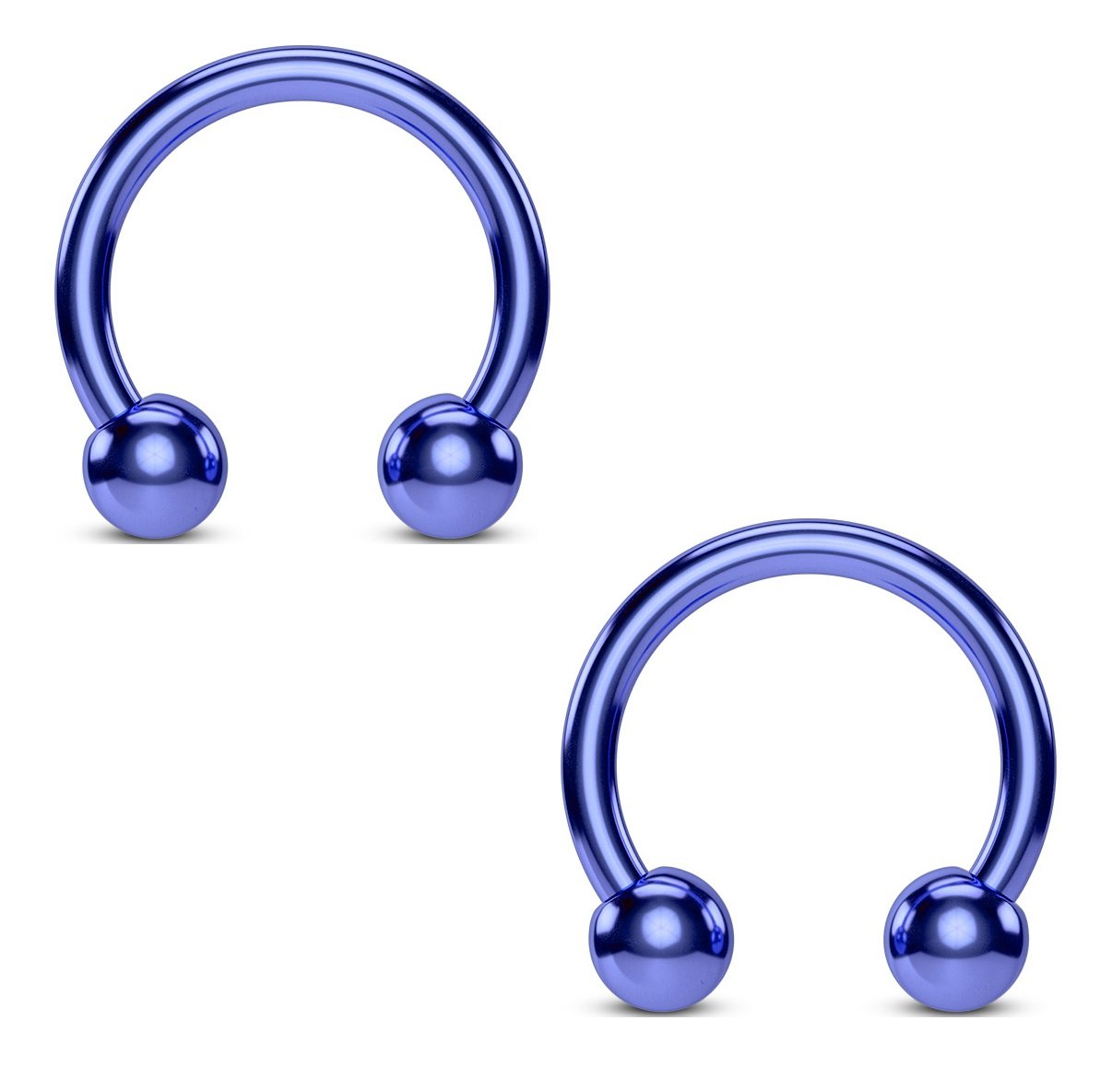 PiercedOff Blue Titanium IP over 316L Surgical Steel 1.2mm Horseshoe with 4mm Balls - Ring Size 10mm - Sold as a Pack of 2 Horseshoes