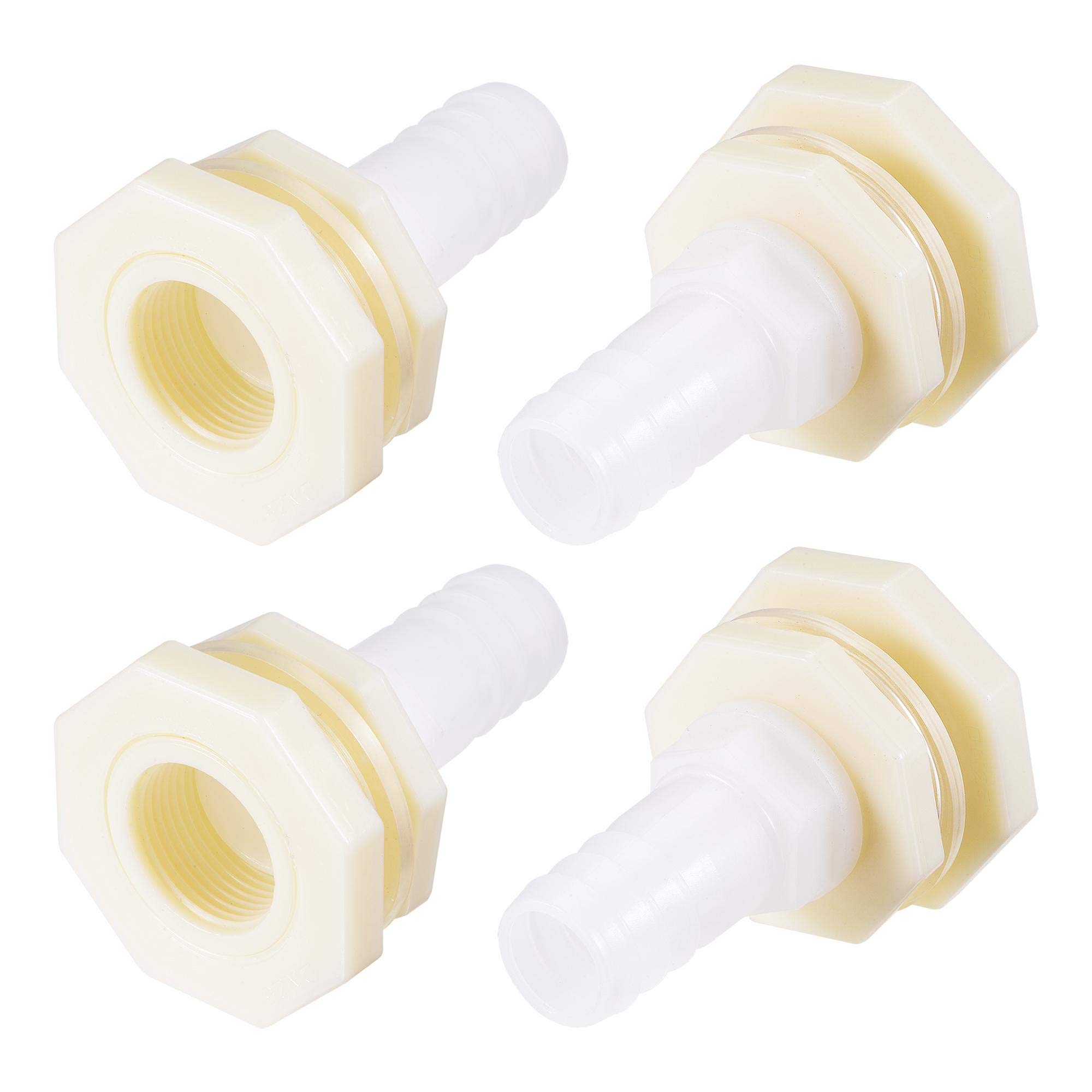 sourcing map Bulkhead Fitting Adapter 25mm Barbed x G1 Female ABS White for Aquariums, Water Tanks, Tubs, Pools 4Pcs