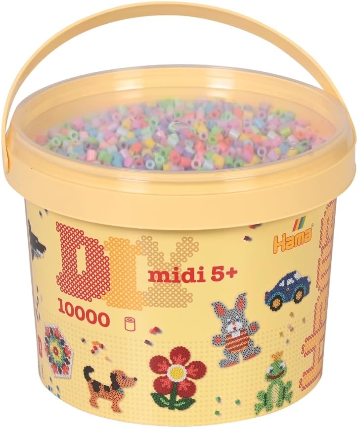 Hama Midi Beads Bucket ~10,000 Assorted Pastel Beads Mosaic Kit for Kids