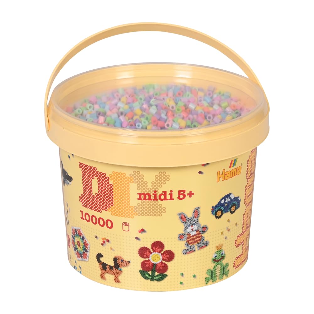 Hama Midi Beads Bucket, Approx.10.000 Fuse Beads, Mosaic Decoration Arts & Craft Kit for Creative Children Ages 5+ Assorted Colours of Beads, Iron/Melty Bead Set