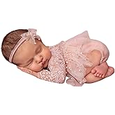 Newborn Lace Romper, 2 PCS Baby Girl Photography Props, Newborn Girl Photography Outfits with Flower Headband for Infants