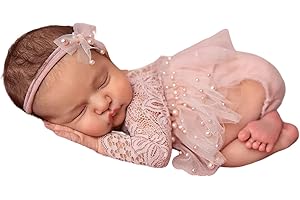 BEFYGIER Newborn Lace Romper, 2 PCS Baby Girl Photography Props, Newborn Girl Photography Outfits with Flower Headband for Infants