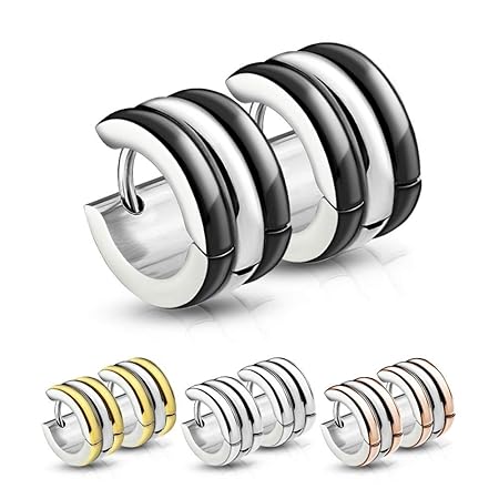 Treuheld® | CREOLEN mit 3 Ringen (Schwarz, Rosegold, Silber, Gold) - Edelstahl - Damen & Herren Ohrringe - mehrreihige Ohrste