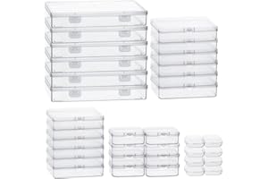 RUITENG 36Pcs Mixed Sizes Plastic Rectangular Small Storage Containers Clear Empty Mini Organizer with Hinged Lid for Small T