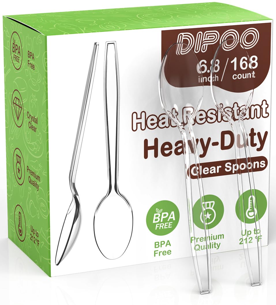 Photo 1 of 168pc 6.8" Clear Plastic Spoons Heavy Duty with Heat Resistant & BPA Free, Solid and Durable Plastic Cutlery, Premium Disposable Spoons for Party Supply