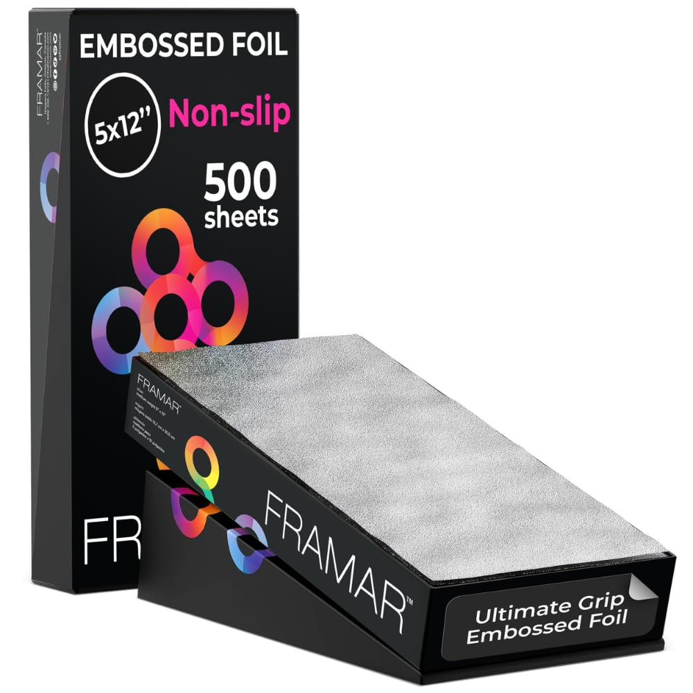 Framar 5x12 Silver Embossed Hair Foil, HairFoils for Highlighting, Foils for Highlights, Hairdressing Foil Sheets, Hair Foils for Colouring – 500 Sheets