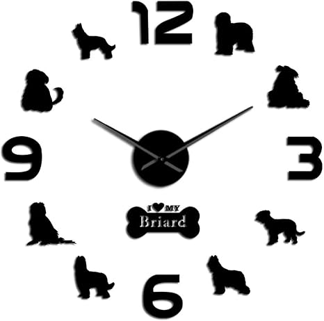 Amazon Co Jp 壁掛け時計ブリアード犬種壁掛け時計モダンデザインbergerdebrie大型時計時計bergerbriardhorologeリビングルームやベッドルームなどの自己粘着性ウォールステッカー ホーム キッチン