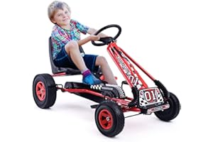 OUTDOOR BASIC HOMGX Pedal Go Kart, Outdoor Kids Go Kart with Adjustable Bucket Seat, Rubber Wheels & Safety Brake, Pedal Powered Ride On Kart for Boys & Girls 3-5 (Reddish Black)