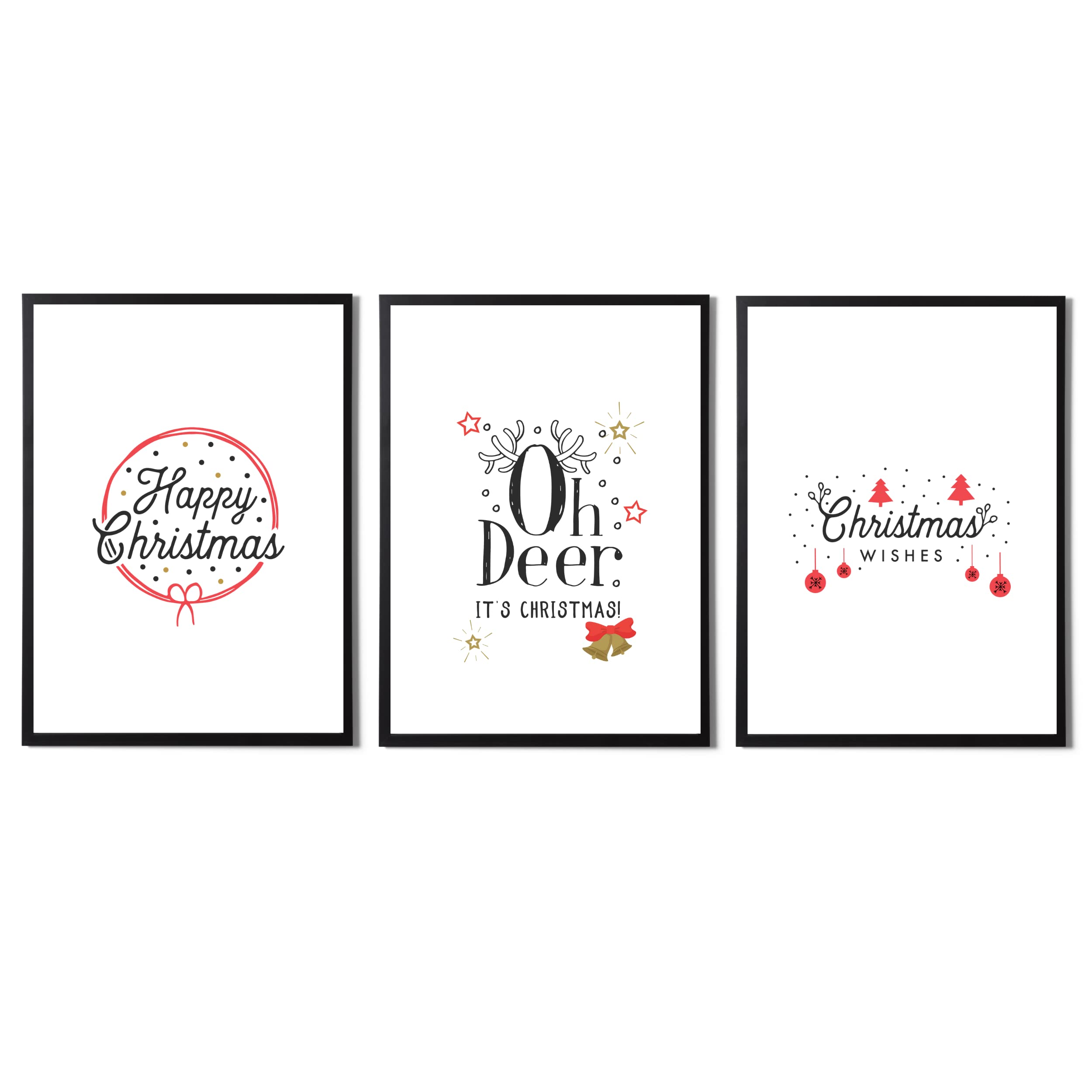 State Media Vision Merry Christmas Prints Wall Art, Home Decor Posters, A4 and A3 Size, Wallart Decorations (Oh Deer It's Christmas Set, A4 Size)