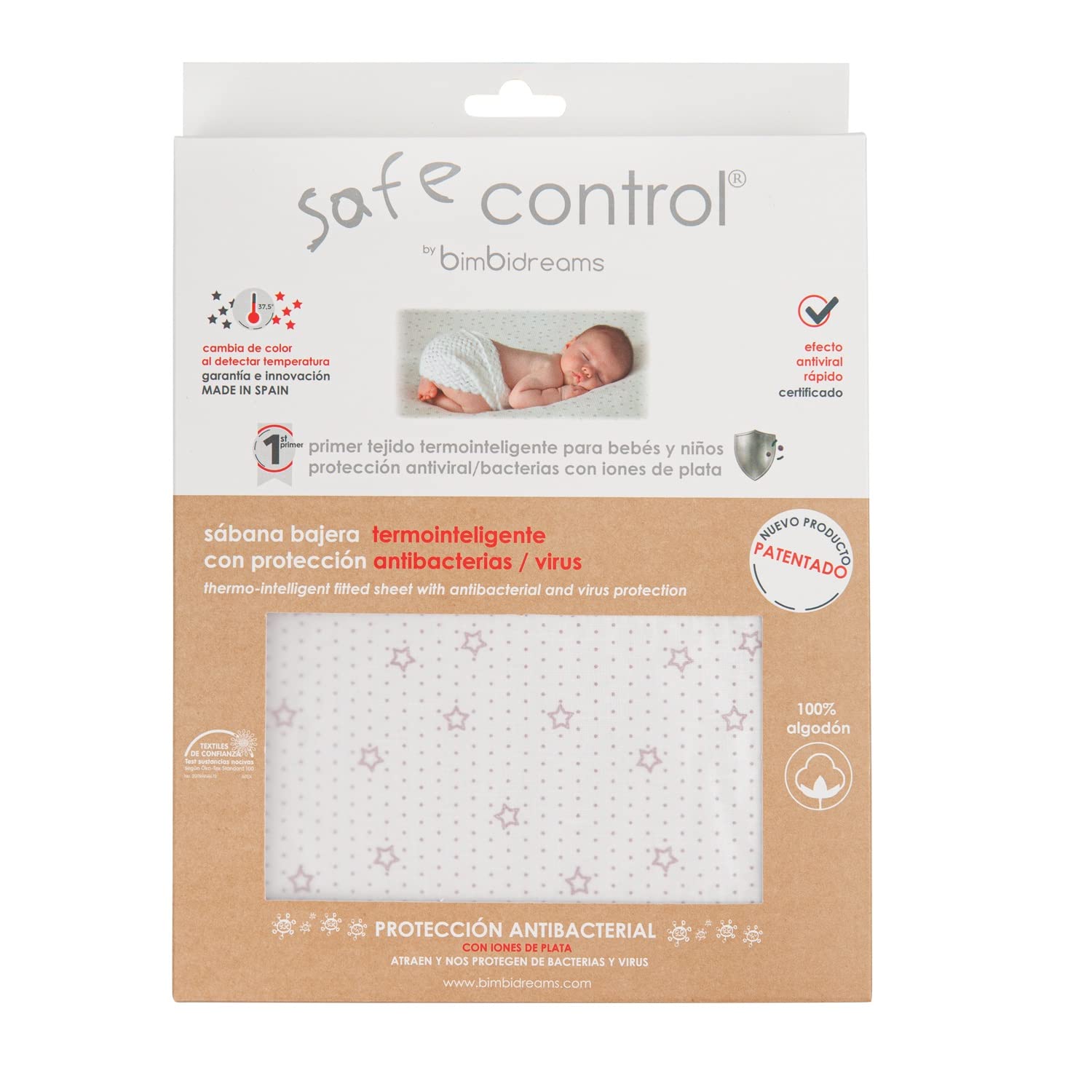 BimbiDreams – Baby Blanket with Silver Ions – Thermo-Smart Fitted Sheet Safe Control – Bed Size 105 x 200 cm – Colour Changing When Baby has Fever – Neutralises Virus and Bacteria